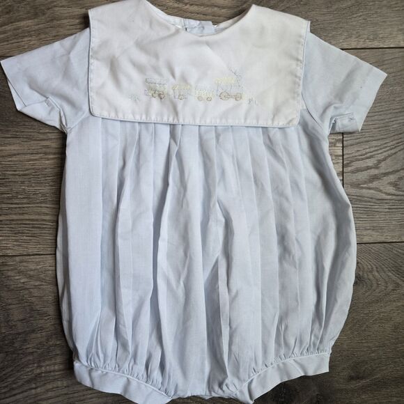 Petit Ami Other - Petit Ami Vintage Style Pastel Embroidered Train Baby Boy Bubble Romper 3 Mos